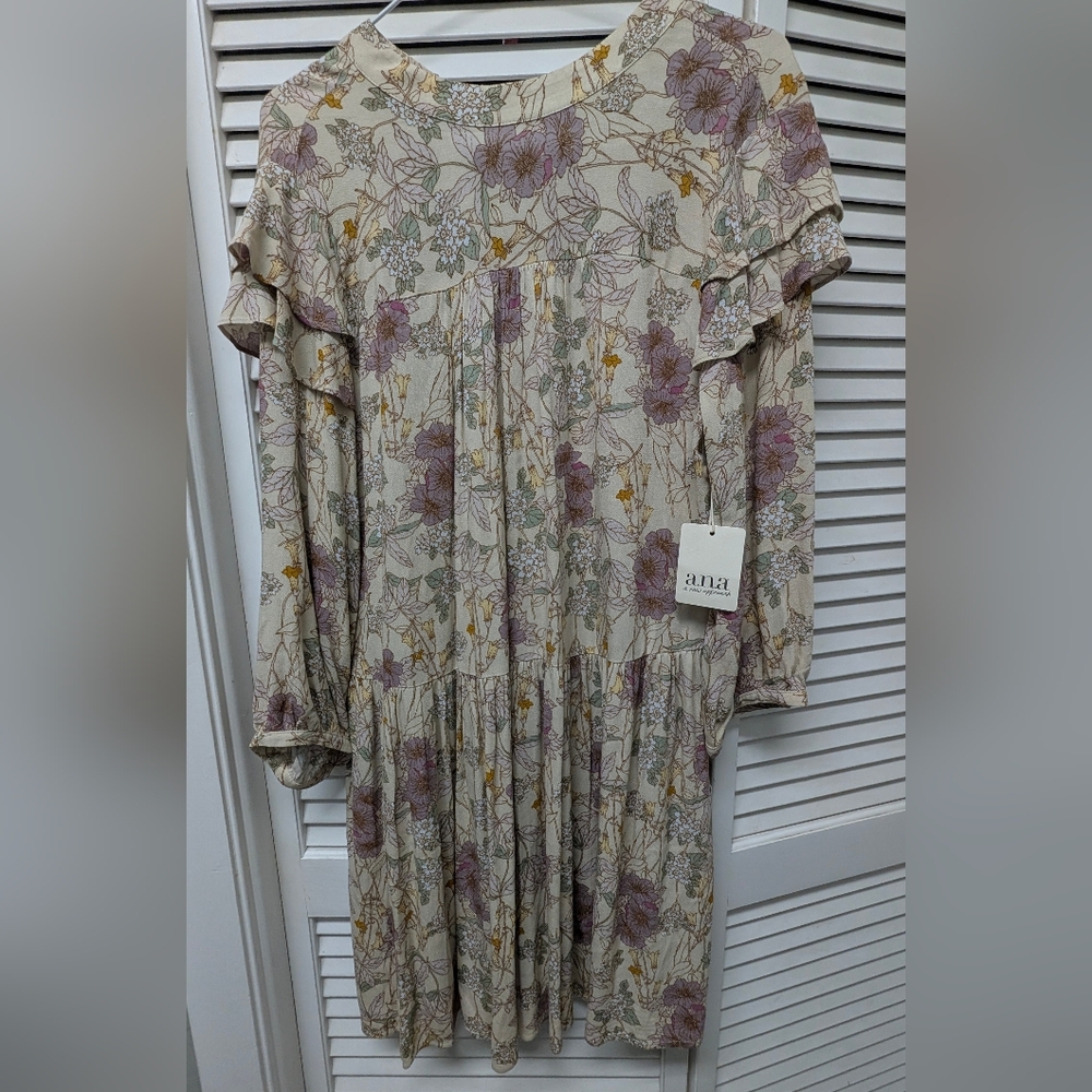 New With Tags a.n.a Floral Print Dress - Cream, Purple, Yellow